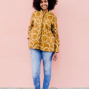 Zuri Long-Sleeved Top, Mustard & White Size M
